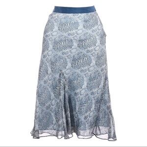 Laundry by Shelli Segal 100% Silk Blue Animal Print Flowy Midi Skirt Size 8